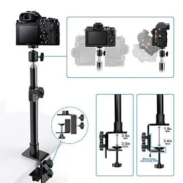 Desk Mount Stand, 2 Pack DSLR Camera Desk Mount C Clamp Light Stand, 13.7" ~23.2" Photographic Light Boom Stand with 360° Ball Head for Camera, Ring Light, Video Light, Video Conference Light
