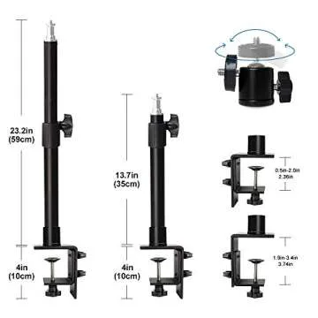 Desk Mount Stand, 2 Pack DSLR Camera Desk Mount C Clamp Light Stand, 13.7" ~23.2" Photographic Light Boom Stand with 360° Ball Head for Camera, Ring Light, Video Light, Video Conference Light