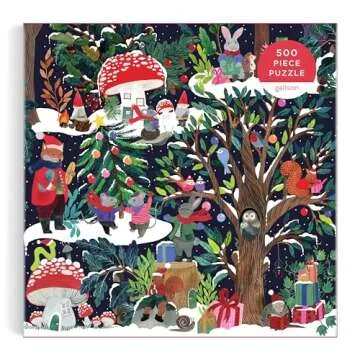 Galison Yuletide Forest – 500 Piece Jigsaw Puzzle Featuring Beautiful Artwork of A Wintery Holiday Wonderland in The Forest