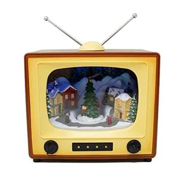 Moments in Time 6" H Animated Retro TV with Snowy Vilage Home Scene (Moving Tree) with LED Lights, 8...