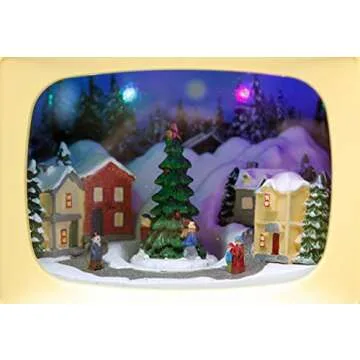 Moments in Time 6" H Animated Retro TV with Snowy Vilage Home Scene (Moving Tree) with LED Lights, 8 Classic Carols Christmas Music Battery Operated Hand-Painted Resin Polyresin Injection Plastic