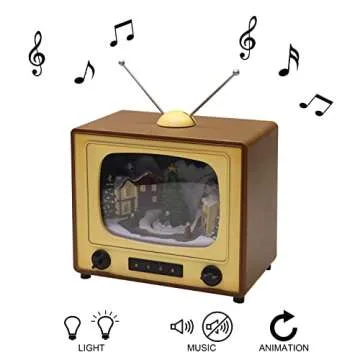 Moments in Time 6" H Animated Retro TV with Snowy Vilage Home Scene (Moving Tree) with LED Lights, 8 Classic Carols Christmas Music Battery Operated Hand-Painted Resin Polyresin Injection Plastic