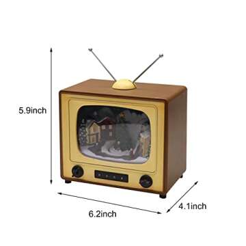 Moments in Time 6" H Animated Retro TV with Snowy Vilage Home Scene (Moving Tree) with LED Lights, 8 Classic Carols Christmas Music Battery Operated Hand-Painted Resin Polyresin Injection Plastic