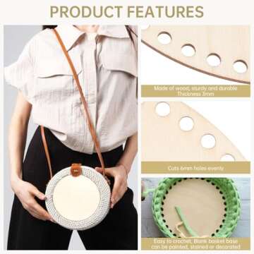 Giantree Wooden Basket Bottom, 5 PCS 5 Sizes Oval Circle Blank Solid Crochet Basket Wood Base for DIY Basket Craft Weaving Making Supplies