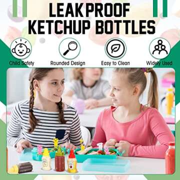 Kritkin 8 Pcs Mini Condiment Bottles Ketchup Squeeze Bottles with 36 Pcs Animal Food Picks for Kids Mini sauce Bottle Salad Dressing Container for Camping Office School Kids Bento Box Accessories