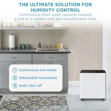 Midea 4,500 Sq. Ft. Dehumidifier with Pump Included 50 Pint - Ideal for Basements, Large & Medium Sized Rooms, and Bathrooms (Renewed)