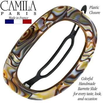 Camila Paris CP3355 French Hair Barrette Clip for Women, Handmade, Onyx, Slide-in Metal-Free Closure, Strong Hold Grip Hair Clips for Girls, No Slip Durable Styling Hair Accessories, Made in France