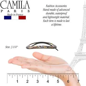 Camila Paris CP3355 French Hair Barrette Clip for Women, Handmade, Onyx, Slide-in Metal-Free Closure, Strong Hold Grip Hair Clips for Girls, No Slip Durable Styling Hair Accessories, Made in France
