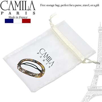 Camila Paris CP3355 French Hair Barrette Clip for Women, Handmade, Onyx, Slide-in Metal-Free Closure, Strong Hold Grip Hair Clips for Girls, No Slip Durable Styling Hair Accessories, Made in France