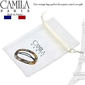 Camila Paris CP3355 French Hair Barrette Clip for Women, Handmade, Onyx, Slide-in Metal-Free Closure, Strong Hold Grip Hair Clips for Girls, No Slip Durable Styling Hair Accessories, Made in France