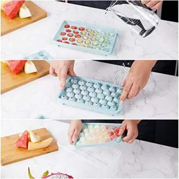 Round Ice Cube Trays 3 Pack Circle Ice Ball Maker Mold Small Round Ice Cube Trays for Freezer with Lid & Bin Mini Sphere Ice Tray for Cocktail Coffee Juice Chilled Whiskey (Blue)