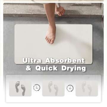 White Bath Mat, Bathroom Rugs Non Slip Washable Thin Absorbent Quick Dry Bath Mat Fits Under Door Bathroom Floor Mat Perfect for Bath, Shower, or Sink 16"x24" White