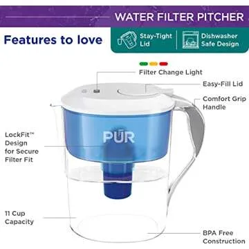 PUR CR1100CV Classic Water Filter Pitcher Filtration System, 11 Cup