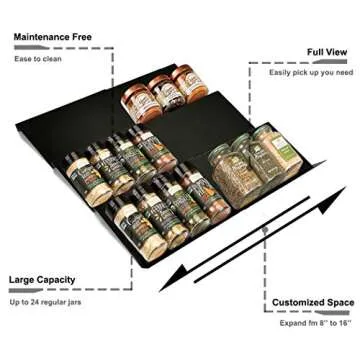 Artibear Expandable Aluminum Spice Rack Drawer Organizer for 8" to 16" Kitchen Cabinets Drawer Tray, Set of 6, Black