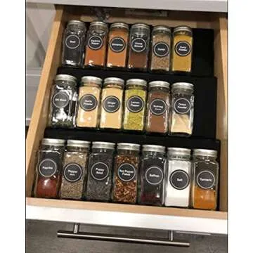 Artibear Expandable Aluminum Spice Rack Drawer Organizer for 8" to 16" Kitchen Cabinets Drawer Tray, Set of 6, Black