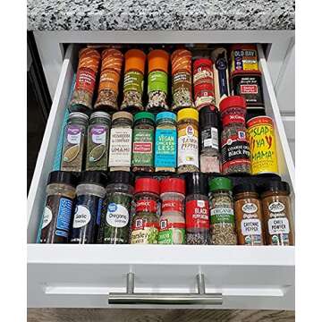 Artibear Expandable Aluminum Spice Rack Drawer Organizer for 8" to 16" Kitchen Cabinets Drawer Tray, Set of 6, Black