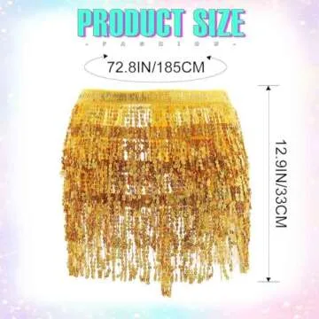 Zoestar Sequin Belly Dance Skirt Tassel Hip Scarf Multiplayer Dance Belt Party Performance Skirt Wrap for Women (Gold)