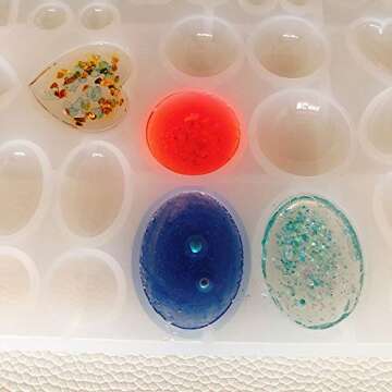 ScivoKaval Cabochon Gem Jewelry Silicone Mold Oval Teardrop Square Heart Round Shapes for Polymer Clay Crafting Resin Epoxy Pendant Earrings Making Casting DIY Craft Mold 29 Design 58 Cavity Large