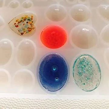 ScivoKaval Cabochon Gem Jewelry Silicone Mold Oval Teardrop Square Heart Round Shapes for Polymer Clay Crafting Resin Epoxy Pendant Earrings Making Casting DIY Craft Mold 29 Design 58 Cavity Large