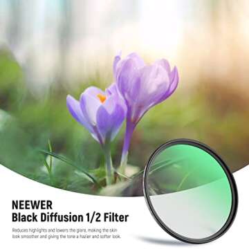 NEEWER 58mm Black Diffusion 1/2 Filter Mist Dreamy Cinematic Effect Filter Ultra Slim Water Repellen...