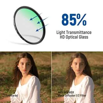 NEEWER 58mm Black Diffusion 1/2 Filter Mist Dreamy Cinematic Effect Filter Ultra Slim Water Repellent Scratch Resistant HD Optical Glass, 30 Layers Nano Coatings for Video/Vlog/Portrait Photography