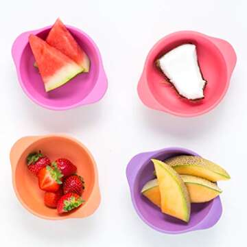bobo&boo Bamboo Kids Snack Bowls, Set of 4 Bamboo Dishes, Non Toxic, Eco Friendly & Stackable Kids S...