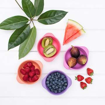 bobo&boo Bamboo Kids Snack Bowls, Set of 4 Bamboo Dishes, Non Toxic, Eco Friendly & Stackable Kids Snack Containers, Great Gift for Baby Showers, Birthdays & Preschool Graduations, Sunset