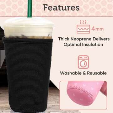 Baxendale Reusable Iced Coffee Sleeve Set Compatible with Starbucks