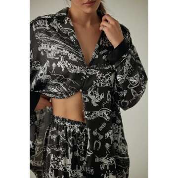 Fenghualzzniya Women Satin Pajama Set Floral Silk Pajamas 2 Piece Lounge Sets Button Down Shirts Wide Leg Pants Pjs Sleepwear