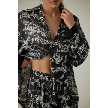 Fenghualzzniya Women Satin Pajama Set Floral Silk Pajamas 2 Piece Lounge Sets Button Down Shirts Wide Leg Pants Pjs Sleepwear