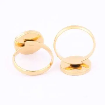 Reidgaller 10pcs Stainless Steel Gold Plated Adjustable Round 12mm Cabochon Ring Base Blank DIY Bezel Setting Trays for Jewelry Making