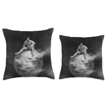 Gustave Moon - Dark Vintage Throw Pillow for Art Lovers