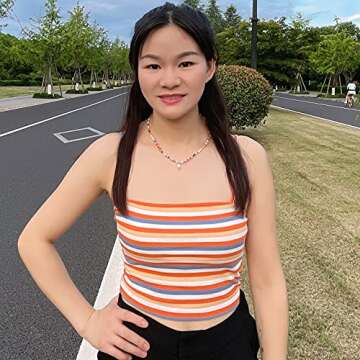 Wellike Evil Eye Necklace for Women Colorful Beaded Necklace Yellow Glaze Women Real Pearl Pendant Necklace Bohemian Handmade Beads Choker Necklace Stainless Steel 18K Gold Plated Summer Jewelry