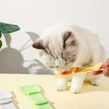 Arvintas 3PCS Cat Strip Feeder Spoon, Sliding Pet Treat Spoon Squeeze, Easy Feeding Pet Spoon for Puree and Bisque Delectables Lickable Wet Cat Treat