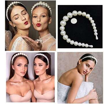 Womens Padded Headbands Fashion 2PCS Thick Velvet Pearl Vintage hair accessories Alice Band headband