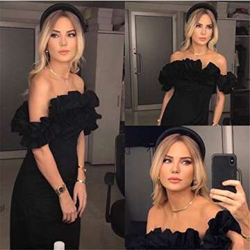 Womens Padded Headbands Fashion 2PCS Thick Velvet Pearl Vintage hair accessories Alice Band headband