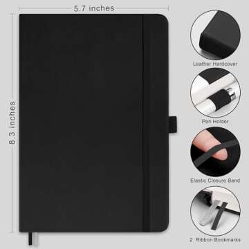 RETTACY Bullet Dotted Journal - 2-Pack, A5, 160 Pages, Leather Hardcover