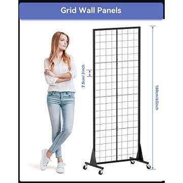 Blasinc Gridwall Panel Display Stand 2' x 5.5' Ft Heavy Movable Floorstanding Detachable Girdwall for Easy Transport, Standing Grid Towe Display Rack for Retail and Craft FairGrid Wall Panels