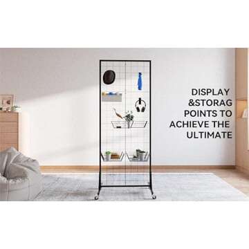 Blasinc Gridwall Panel Display Stand 2' x 5.5' Ft Heavy Movable Floorstanding Detachable Girdwall for Easy Transport, Standing Grid Towe Display Rack for Retail and Craft FairGrid Wall Panels