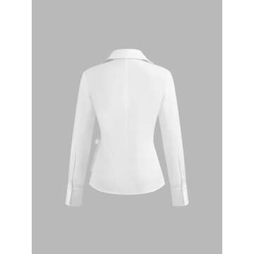 CIDER 100% Cotton Collar Solid Wrap Knotted Long Sleeve Shirt: White, S