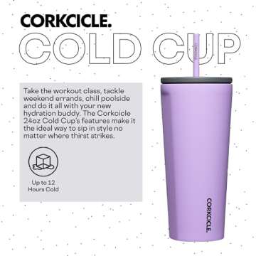 Corkcicle Cold Cup Insulated Tumbler with Lid and Straw, Sun-Soaked Lilac, 24 oz – Reusable Water ...
