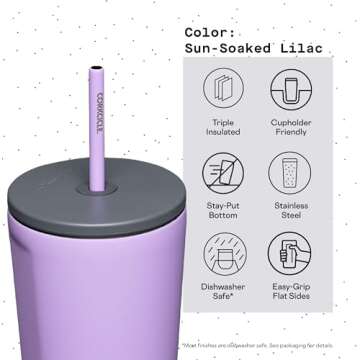 Corkcicle Cold Cup Insulated Tumbler with Lid and Straw, Sun-Soaked Lilac, 24 oz – Reusable Water Bottle Keeps Beverages Cold for 12hrs, Hot 5hrs – Cupholder Friendly Tumbler, Lid for Flexible Sipping