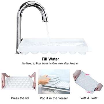 Round Ice Cube Trays for Freezer with Cover & Bin, 3 Packs 1In Small Circle Ice Ball Maker Mold, BPA Free Ice Tray for Cocktail & Whiskey…