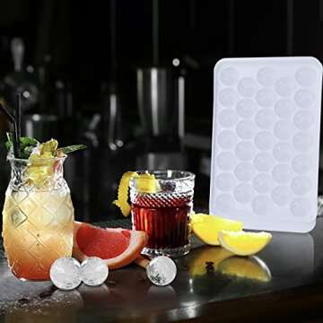 Round Ice Cube Trays for Freezer with Cover & Bin, 3 Packs 1In Small Circle Ice Ball Maker Mold, BPA Free Ice Tray for Cocktail & Whiskey…