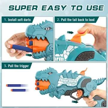 Dinosquad Dinosaur Blasters Toy for Toddlers, Dino Soft Bullet Toy Blasters Outside Toy Shooting Dart for Boys Girls 6 Year Old, 50 Soft Foam Darts & 5-Dart in Rotating Barrel
