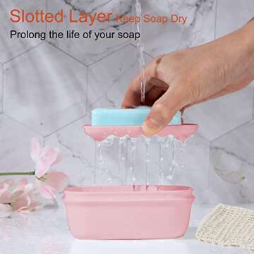 Quatish 1 Pack Soap Holder with Soap Saver Bag, Travel Soap Container with Lid, Portable Bar Soap Holder, Leakproof Soap Box with Perforations, Soap Dishes for Traveling, Camping, Gym,Pink