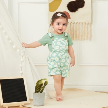 Newbgclo Toddler Summer Daisy Floral Overalls Set 2Pcs