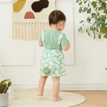 Newbgclo Toddler Summer Daisy Floral Overalls Set 2Pcs