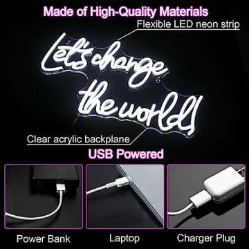 Horseneon Let's Change the World Neon Led Sign, White Neon Signs for Wall Decor, Neon Lights Signs with USB Powered for Bedroom, Living room, Wall Hanging Decor