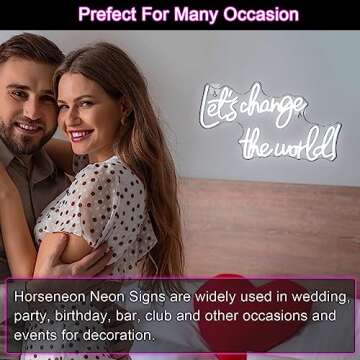 Horseneon Let's Change the World Neon Led Sign, White Neon Signs for Wall Decor, Neon Lights Signs with USB Powered for Bedroom, Living room, Wall Hanging Decor